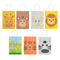5pcs cartoon animal kraft paper bag candy cookie gift handles bags kids birthday party baby shower gift package supplies