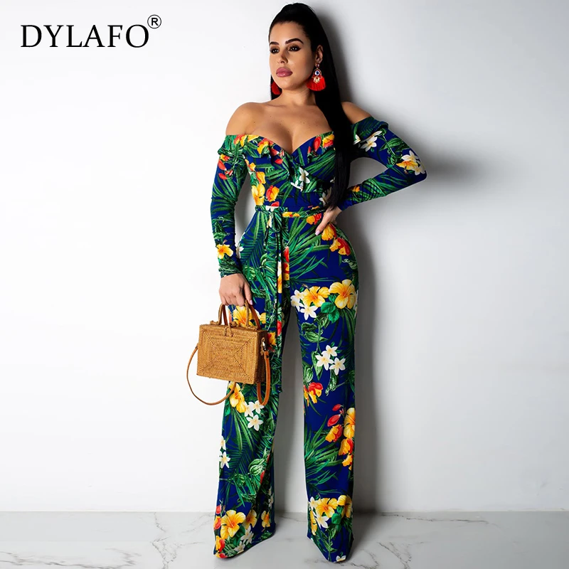 Горячая Распродажа богемные женские с открытыми плечами с принтом на шнуровке Комбинезоны и комбинезоны с длинным рукавом размера плюс комбинезоны с вырезом лодочкой комбинезоны