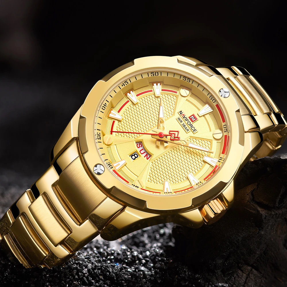 NAVIFORCE Модные мужские золотые часы кварцевые водонепроницаемые военные наручные