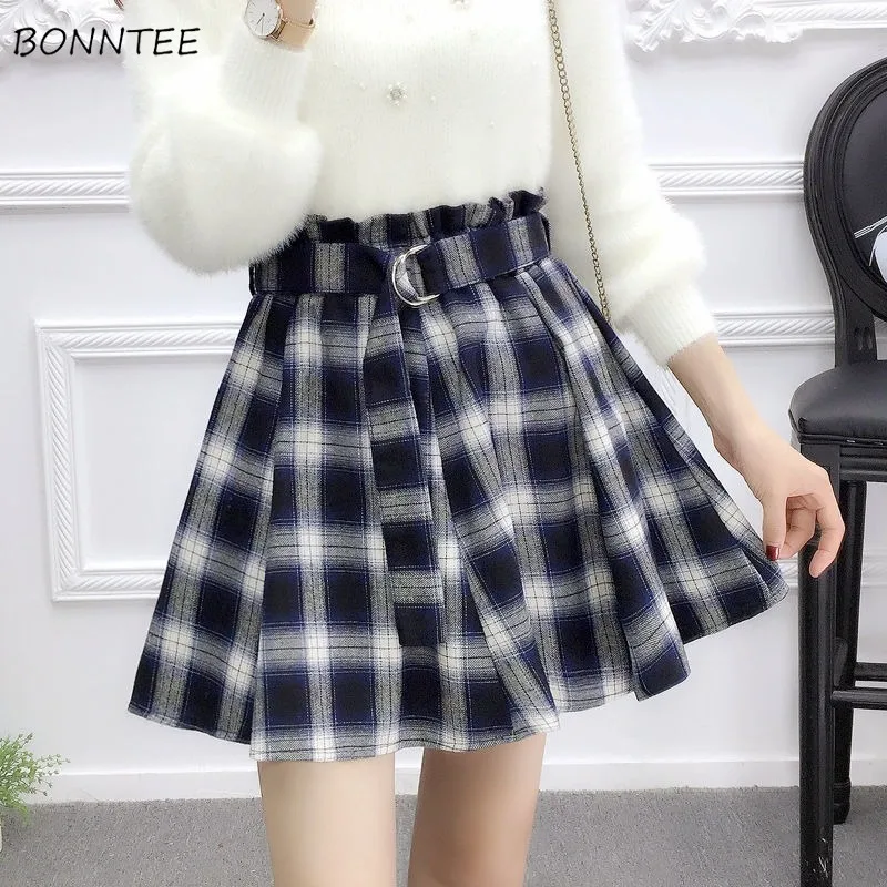 

A-line Skirts Women Elastic Waist Empire Plaid Loose Casual Elegant Fashion Streetwear Hot Sale Korean Version All-match Ladies