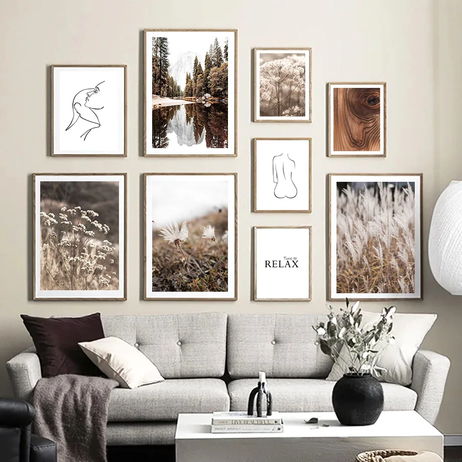 

Forest River Wood Pattern Reed Grass Abstrat Lines Wall Art Canvas Painting For Living Room Nordic Posters And Prints Pictures