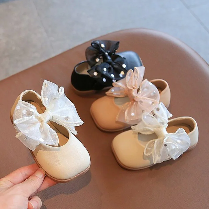 Autumn Girls Lace Bow Leather Shoes Children Kids Soft Princess Shoes 2022 Fashion Student Wedding Party Casual Shoes