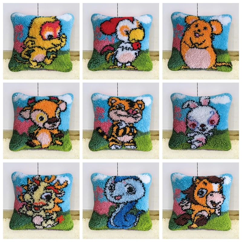 

Do-It-Yourself Carpet Kits Zodiac Button Cushion Animals Latch Hook Rug Foamiran For Needlework Tiger Carpet Embroidery Pillow