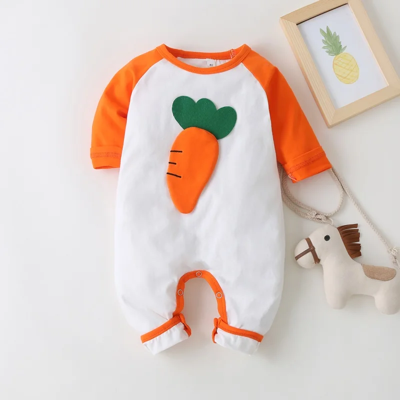 

Newborn Baby Girl Clothes Cotton Lovely Long Sleeve Strawberry Carrot Print Baby Romper Patchwork Winter Baby Boy Clothes 0-18M