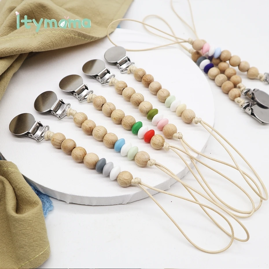 

Деревянные зажимы для соски-пустышки, 10 шт., силиконовые бусины, ручная работа, для детей держатель для соски-пустышки, для прорезывания зубо...