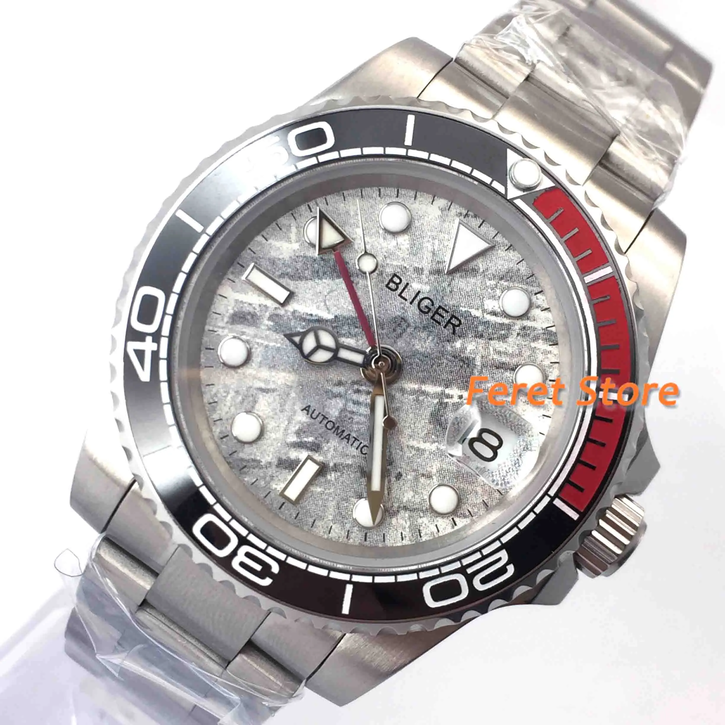 3 BLIGER 40 мм Серый Циферблат синий GMT ручной Autoamtic наручные часы сапфировое стекло функция даты умственный ремень дополнительный ободок B-7 - Цвет: 3