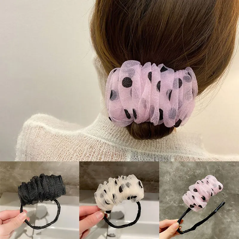 

DIY Bun Hairstyle Hairdressing Tools Hair Stick Hairpin Net Yarn Polka Dot Hair Scrunchies Chiffon Pan Head Fluffy Hair Bands