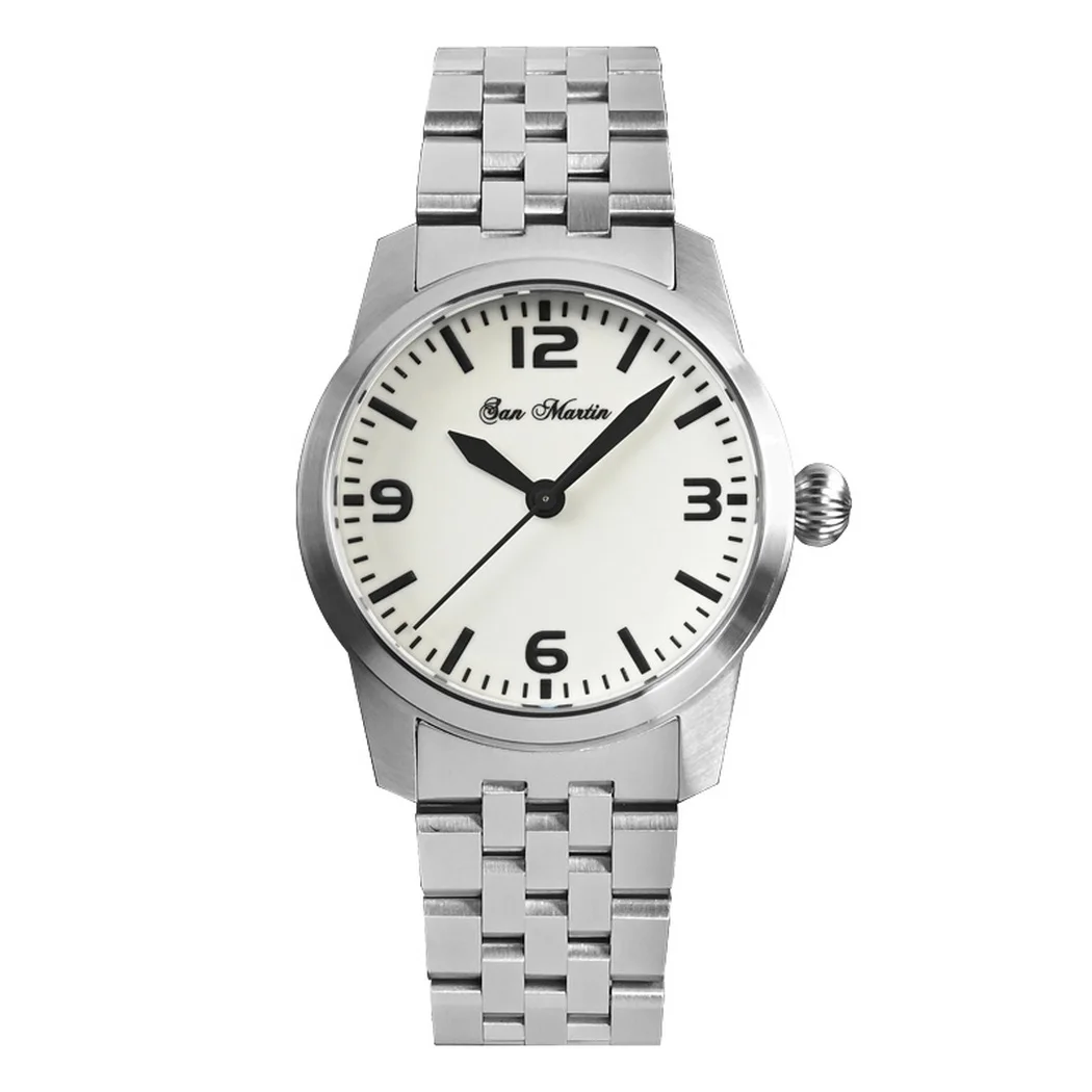

San Martin Men Automatic Watch Pilot Luxury Mechanical Wristwatch Military Sapphire 10Bar Waterproof BGW-9 Luminous Steel Strap