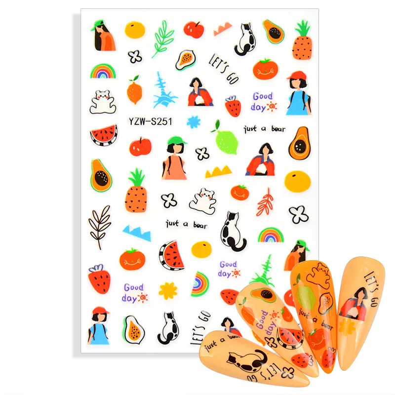 

1pcs Summer Nail Stickers Cartoon Animal Lovely Foil Nails Adhesive Pug Fruit Beach Butterfly Decal DIY Manicure Tool Accessorie