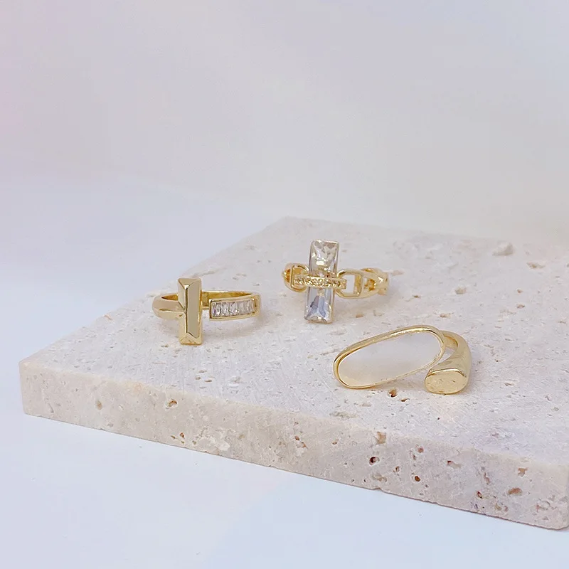 2021 Fashion Korean Oval Shell Opening Rings for Women Micro-zircon Metal 14k Gold-plated Open Ring Gothic Girls Sexy Jewelry | Украшения и