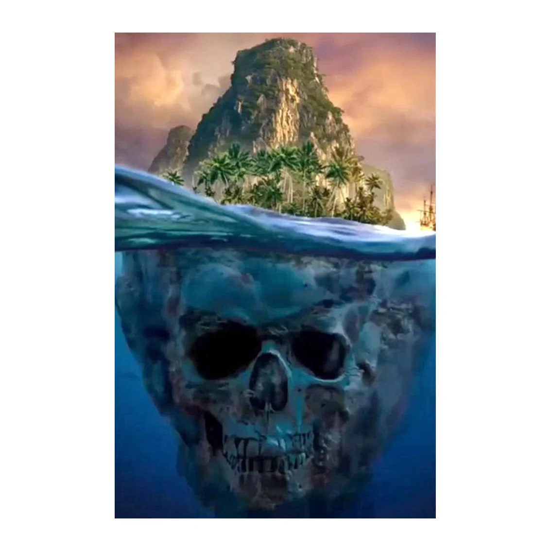 

MEIVN 5D DIY Diamond Painting Skull Island Full Square Diamond Embroidery Cartoon Scenery Rhinestones Picture Craft Kit