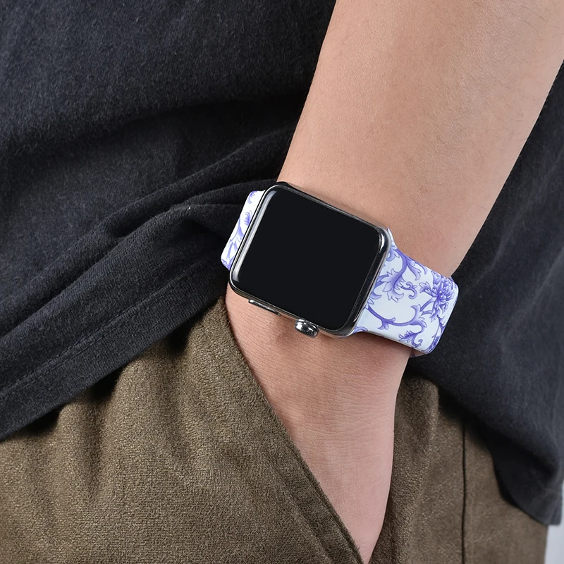 Цветочные полосы для Apple watch Series 5 4 3 2 1 40 мм 44 мм, силиконовый ремешок с принтом для iWatch Series 5 4 3 2 1 38 мм 42 мм