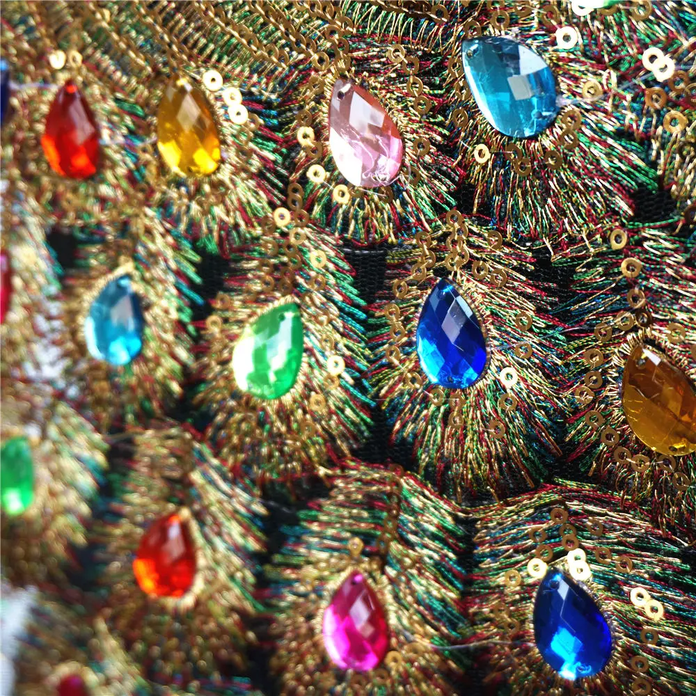 Золотые блестки павлин искусственная вышивка аппликации для платья кружевная