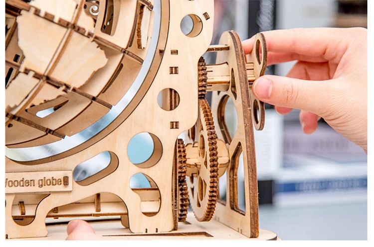 Деревянный глобус головоломка 3D DIY механическая модель привода Трансмиссия Шестерня вращать головоломки для сборки домашнего офиса украшения игрушки взрослые