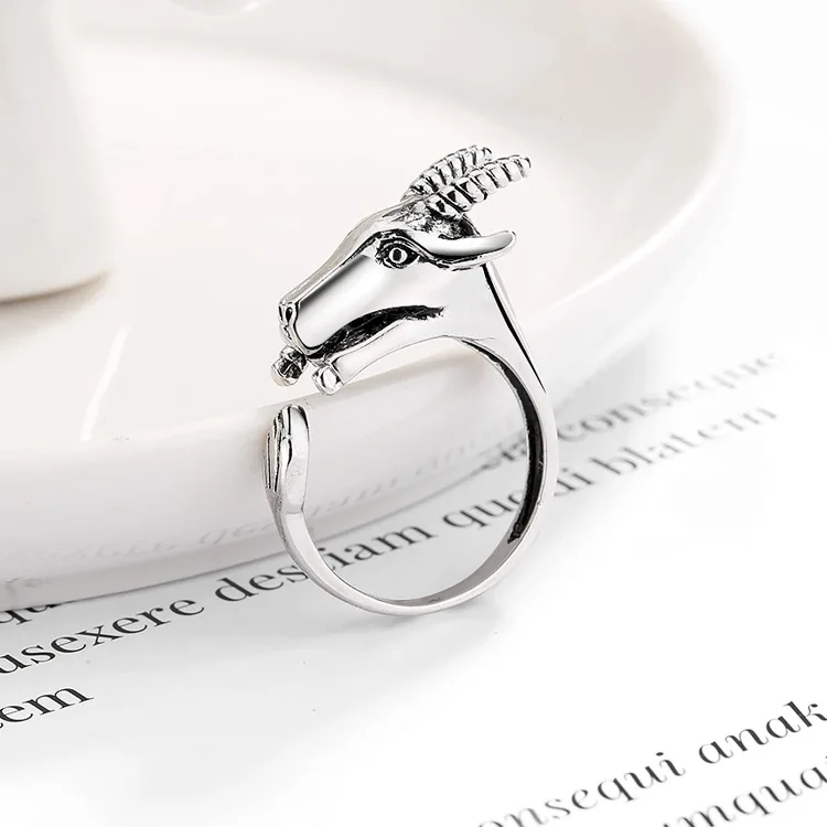 

Vintage Animal Sheep Head Ring Silver Thai Silver Black Color Ring Resizable Rings