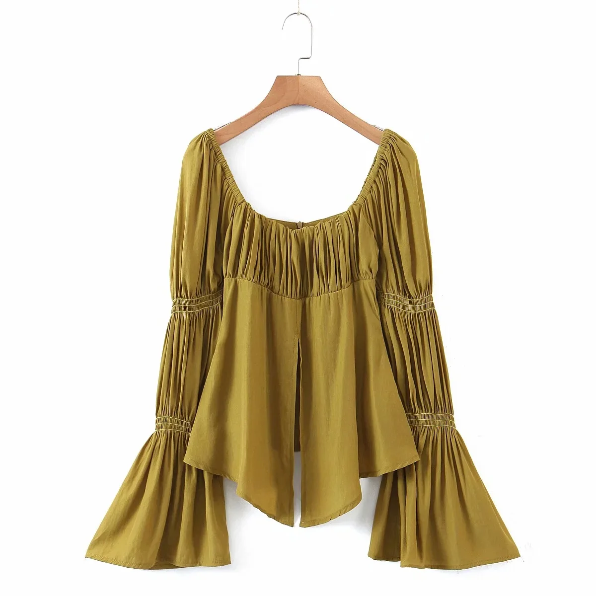 

2022 Spring New Flare Sleeve Shirts Square Neck Fairy Blouse Summer French Elegant Wild Slim Solid Color Shirt Blouses Y2k Tops