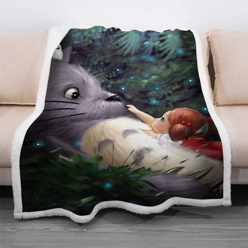 Мультяшное одеяло Totoro с забавными персонажами 3D принтом Sherpa на кровати домашний