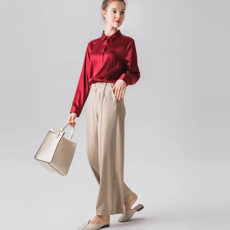 Женская блузка с длинным рукавом летняя из шелка и крепа Размеры M L XL 100%|blouses plus|real