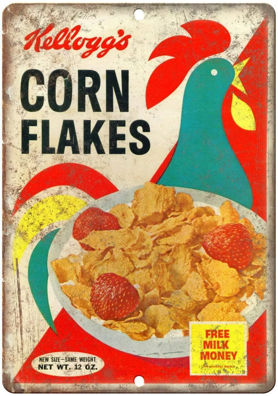 

DIBIEUR Kellogg's Corn Flakes Cereal Box Vintage Tin Metal Sign Pub Club Cafe Bar Home Wall Art Decoration Poster Retro 20 X 30