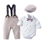 Осенний костюм джентльмена для маленьких мальчиков 0-24 м, рубашка с длинным рукавом и галстуком-бабочкой + шорты на бретелях, повседневная одежда для маленьких мальчиков, наряды