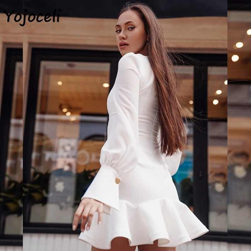 Женское мини платье Yojoceli облегающее Русалка с длинным рукавом и квадратным