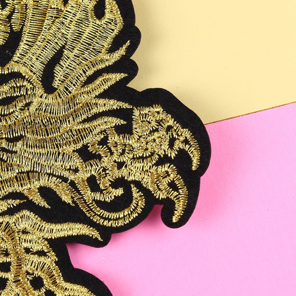 Золотая вышивка нашивки с китайским драконом для одежды пришивания наклейки