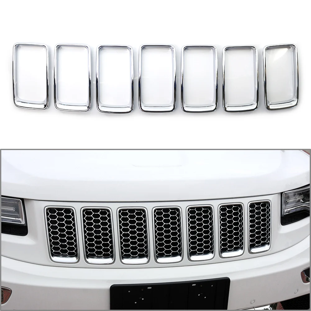 

7 шт. для Jeep Grand Cherokee 2014, 2015, 2016, решетка радиатора автомобиля, хромированный вставленный кольцевой декоративный чехол из АБС-пластика