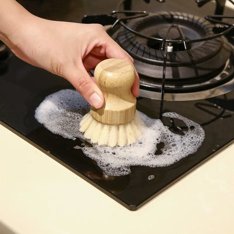 Пальмовый горшок щетка бамбуковая круглая 3 упаковки мини для посуды натуральная