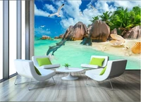 custom mural wallpaper for bedroom walls 3d island beach dolphin seascape home decor 3d photo wallpaper on the wall living room