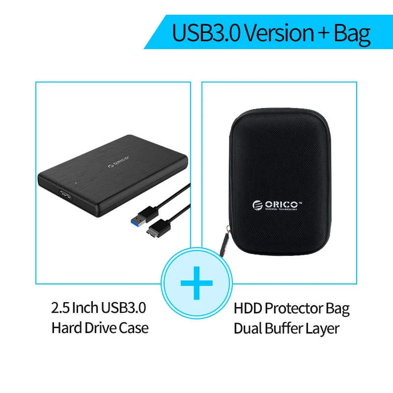 ORICO 2,5 дюймовый чехол для жесткого диска USB3.0 To SATA 3,0 Micro B корпус для внешнего жесткого диска 5 Гбит/с высокоскоростная коробка для HDD SSD Поддержка UASP - Цвет: USB3.0 Add Bag
