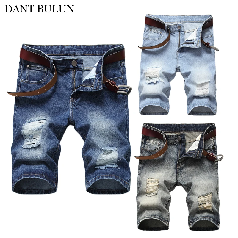 

Summer Jeans Mens Ripped Short Jeans Hommes Brand Clothing Cotton Shorts Breathable Denim Shorts Blue Jean For Male Casual