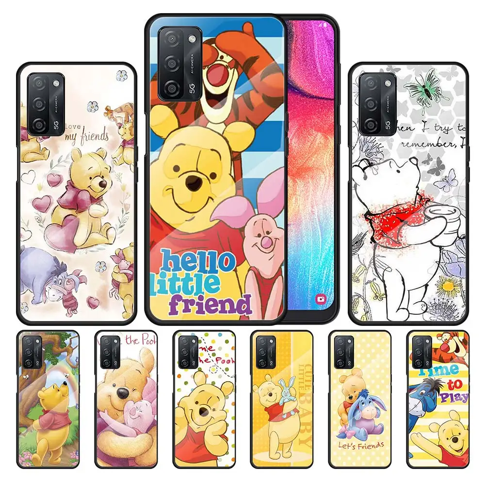 

Disney Winnie the Pooh for OPPO Realme 7i 7 6 5 Pro C3 XT A9 2020 A52 Find X2Lite Luxury Tempered Glass Phone Case Cover