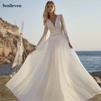 smileven flare sleeve bohemian wedding dresses a line top lace bridal gowns sexy v neck robe de mariee chiffon wedding gowns