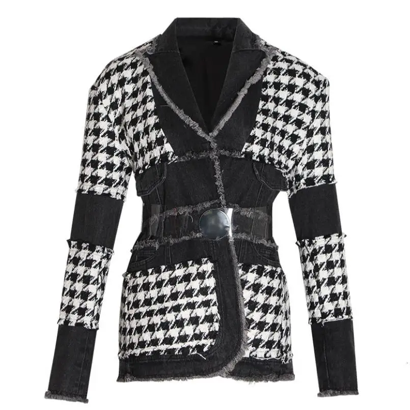 Женский Джинсовый блейзер с поясом на талии приталенный пиджак в стиле ретро