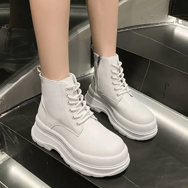 

Women Ankle Boots Winter Round Toe Thick Bottom Zip and Lace Up Round Toe Platform Fashion Shoes Woman Non-slip Botas De Mujer