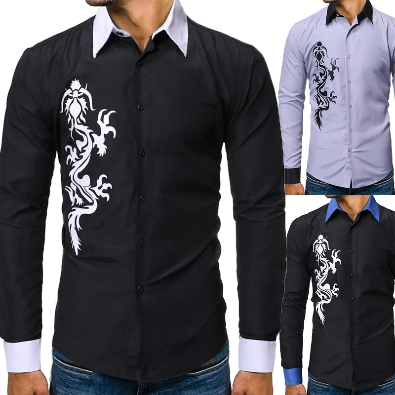 Мужская джинсовая рубашка повседневная приталенная с длинным рукавом осень 2019| |