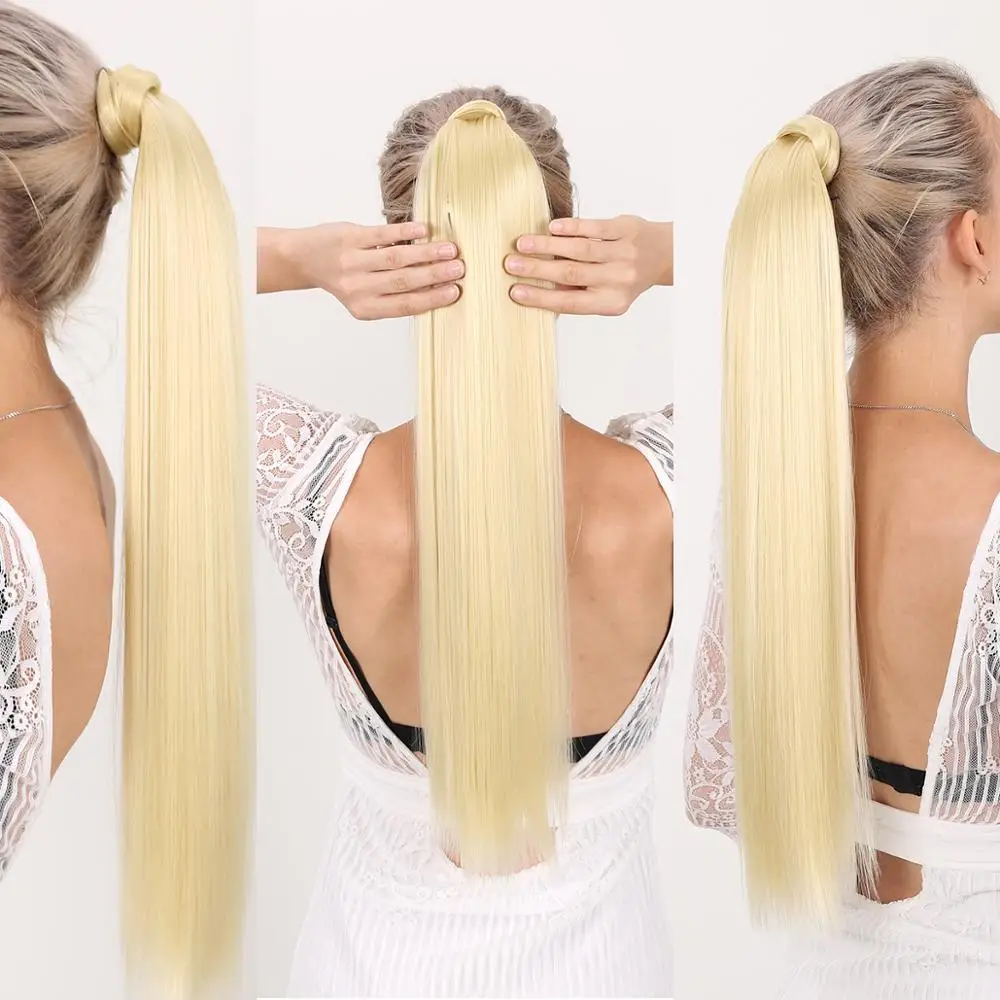 MANWEI 24 дюйма длинный прямой синтетический конский хвост накидка на клипсе для