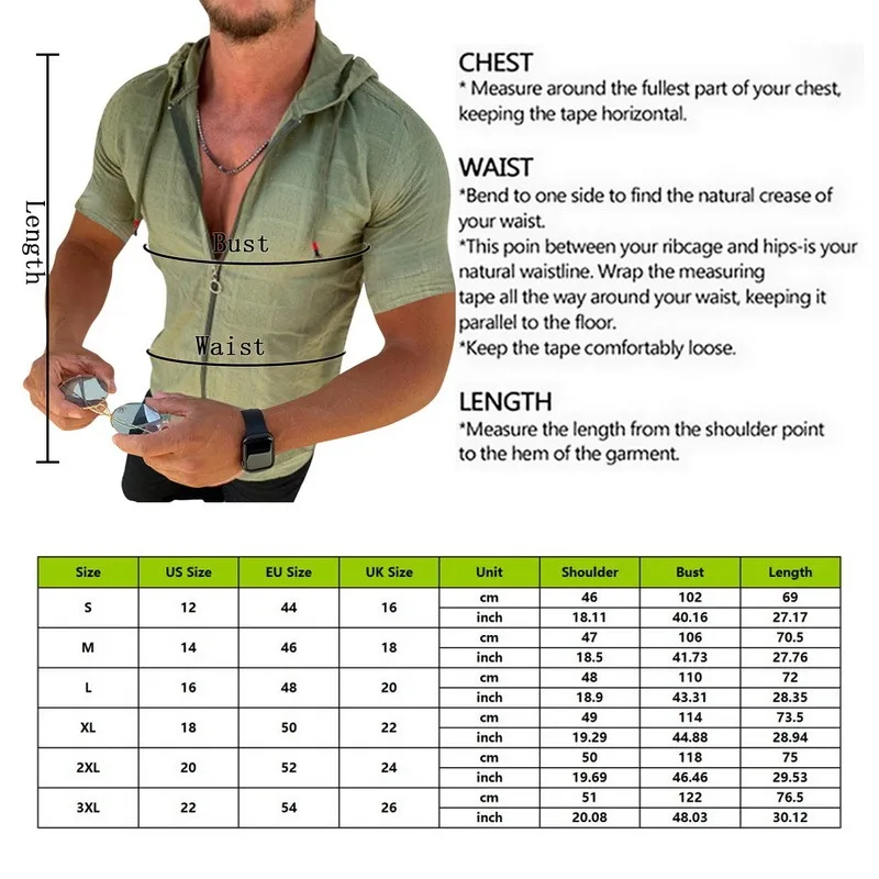 

Puimentiua Casual Grid Shirt Men Summer Men's Hooded Long Sleeves Shirt Formal Dress Shirts Zipper Cardigan Hip Hop Shirt