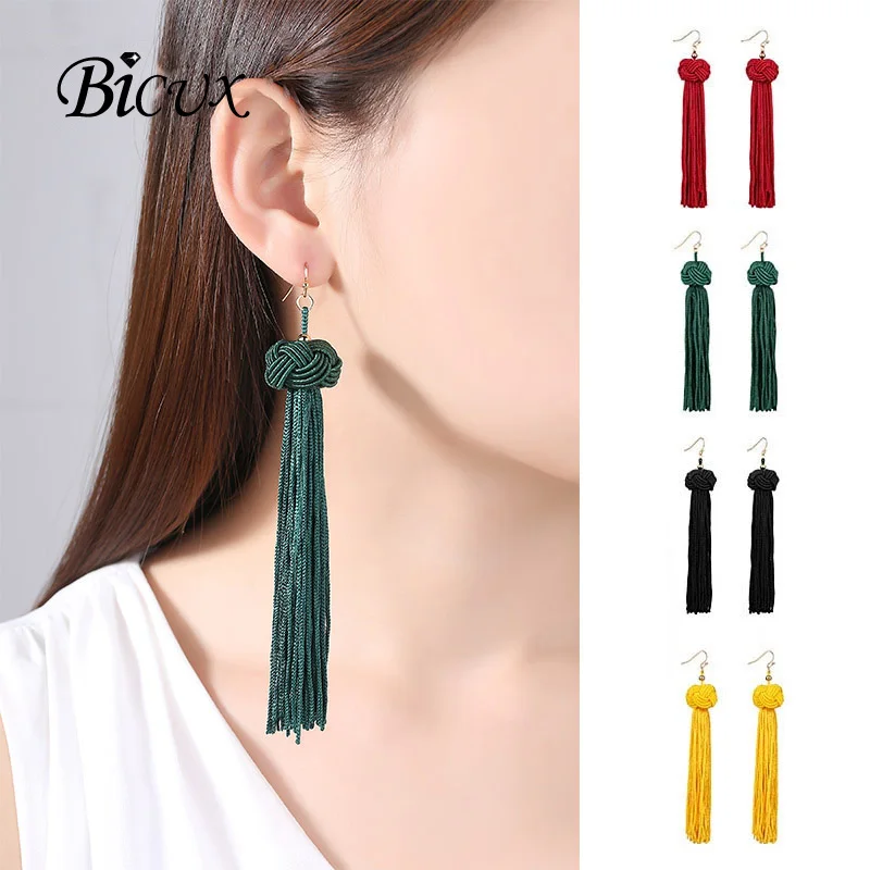 

BICUX Tassel Long Earrings For Women Bohemian Fringe Drop Earrings Detachable Dangle Earring 2019 Brincos Female Fashion Jewelry