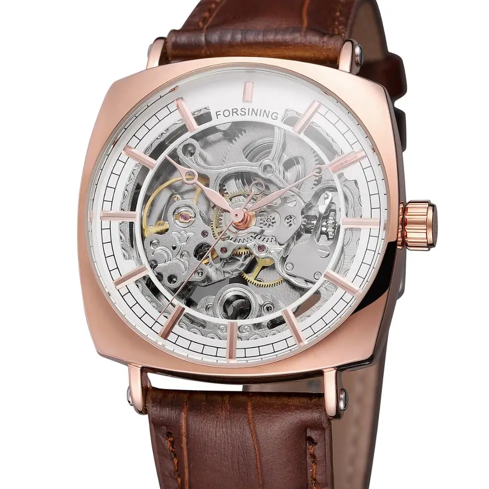 FORSINING модные мужские повседневные часы розовое золото квадратный