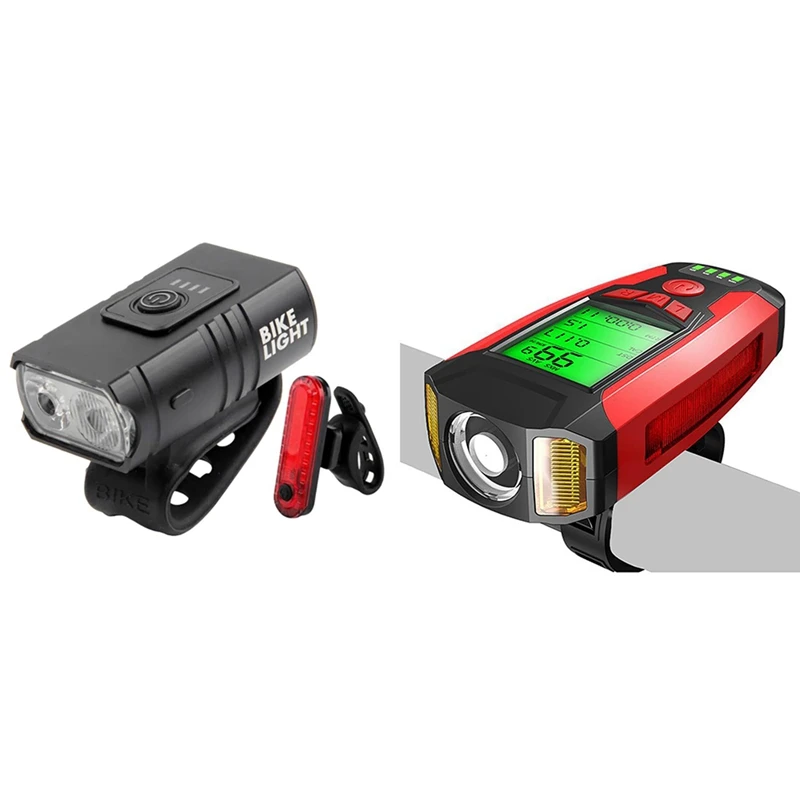 

Bike Headlight 2XT6 LED MTB Waterproof Taillight with USB Bicycle Flashlight 5LED Bicycle Computer/Horn Bike Front Light