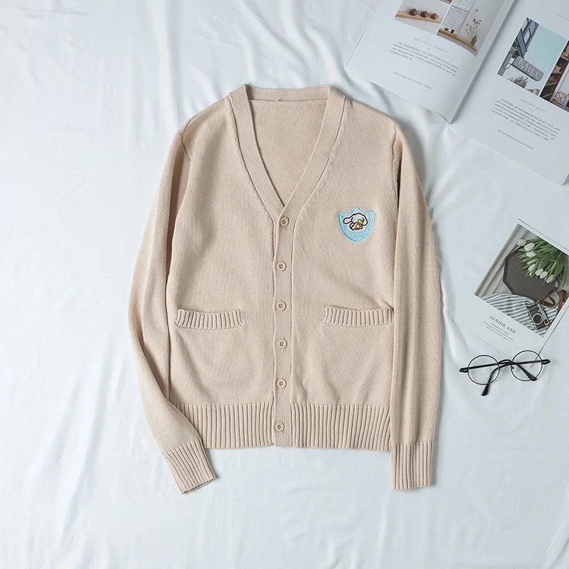 Japanese School Girl Uniform Spring Autumn Embroidery Long Sleeve V-neck Single-breasted Knitted Sweater JK Uniforms Cardigan |