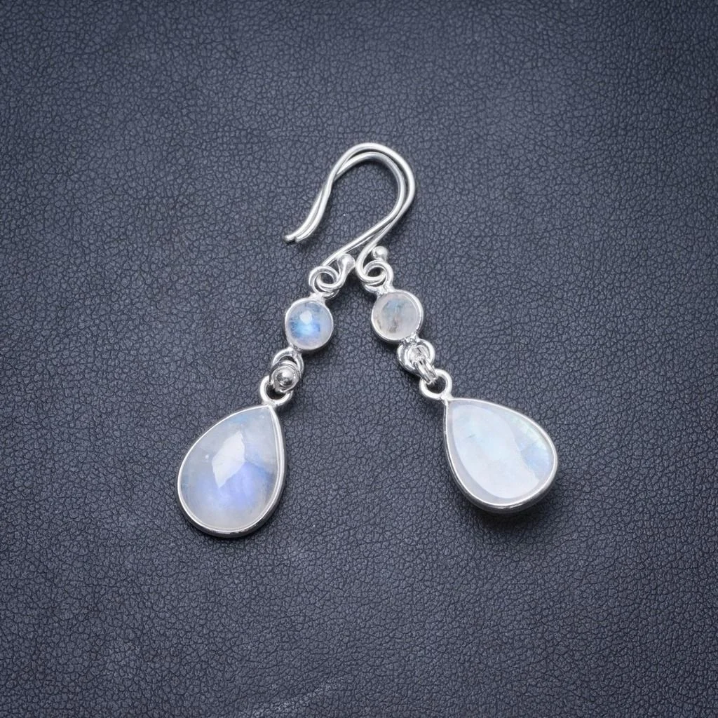 

Natural Rainbow Moonstone Handmade Unique 925 Sterling Silver Earrings 1.75" Y3333