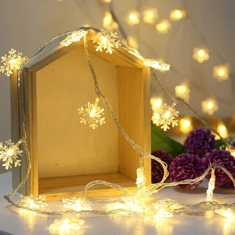 

NEW-6M 40LED Snowflake String Light Christmas Garland Fairy LED Ball Light Lanterns Xmas Outdoor Party Decor Battery Power