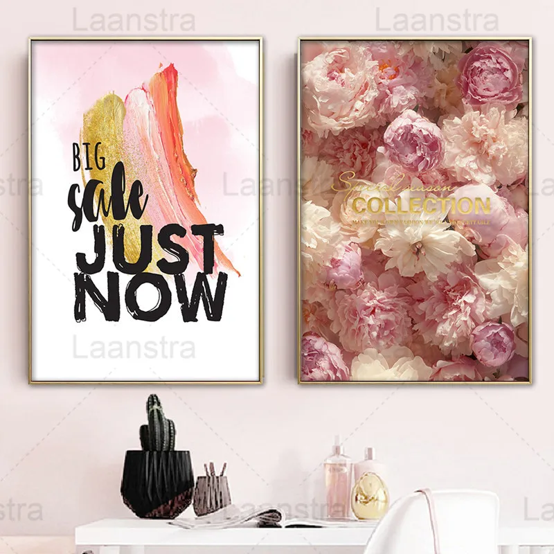 

Modern Flower Home Decoration Painting Rose Living Room Wall Canvas Poster Golden Text Clip Restaurant Print Fashion Color Brush