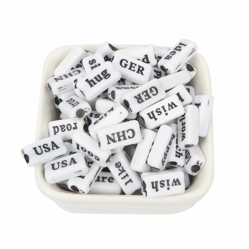 100 шт. акриловые бусины с надписью черные или белые|Бусины| |