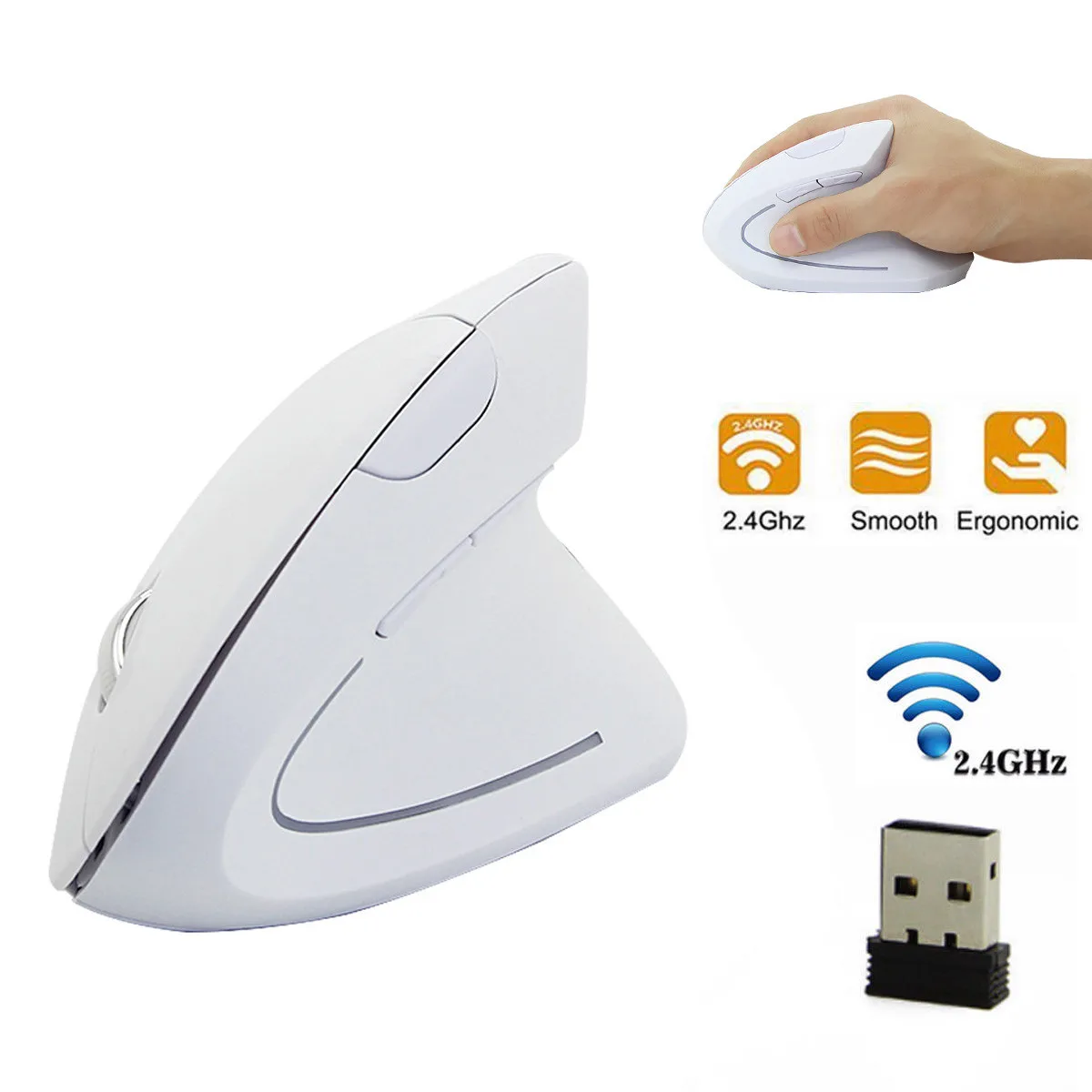 Беспроводная вертикальная игровая эргономичная мышь 1600 DPI USB оптическая