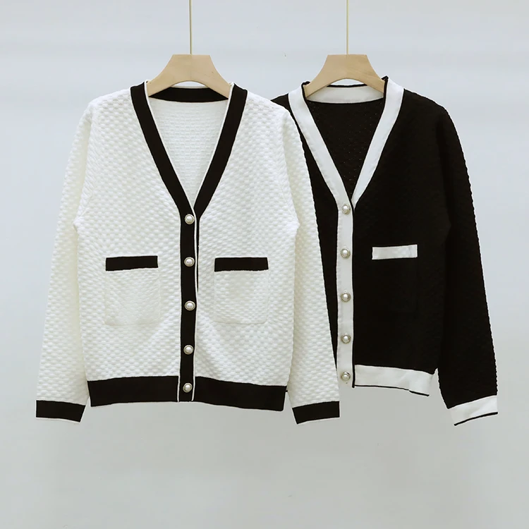 

Women's 2021 Autumn Knitted Sweater Two-Piece Set Hit Color V-Neck Long Sleeve Cardigan + Short Sleeve Mini Dress Outfits
