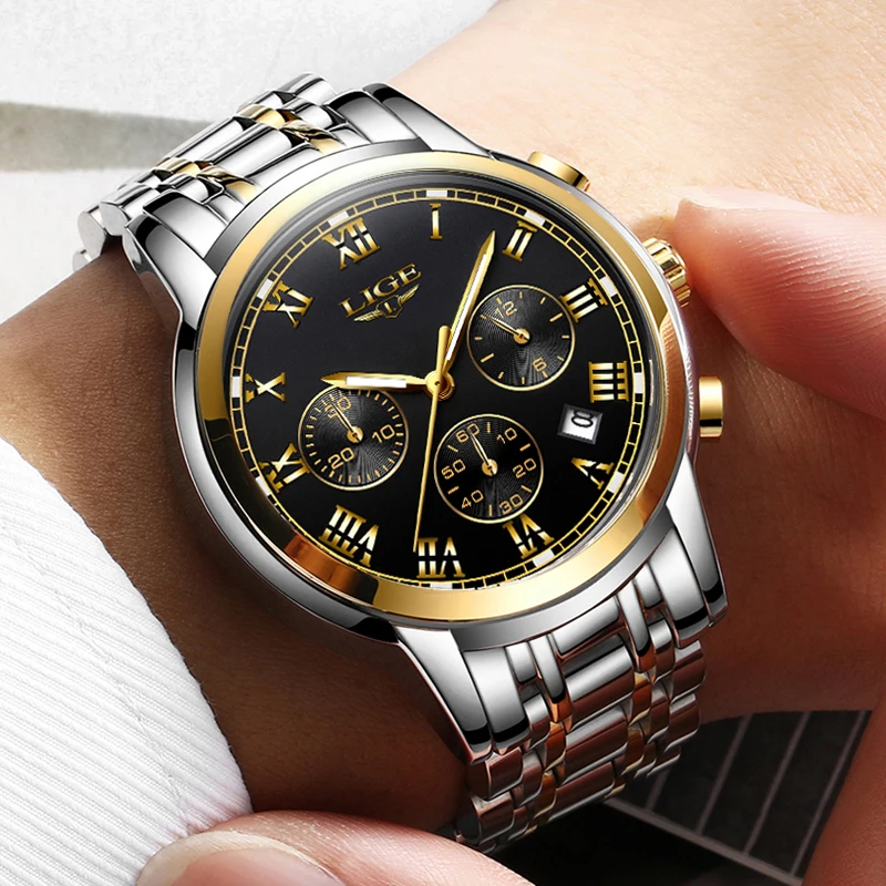 Часы LIGE Мужские кварцевые спортивные с хронографом популярные классические