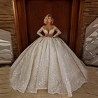 Сексуальное бальное платье, свадебные платья в Дубае с глубоким V-образным вырезом и длинными рукавами, блестящие свадебные платья с бисером